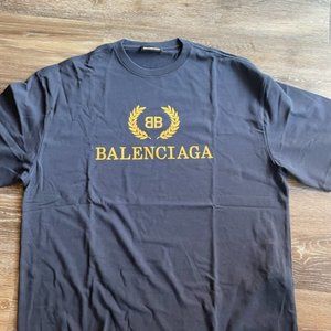 Balenciaga Navy Printed Logo Short Sleeve